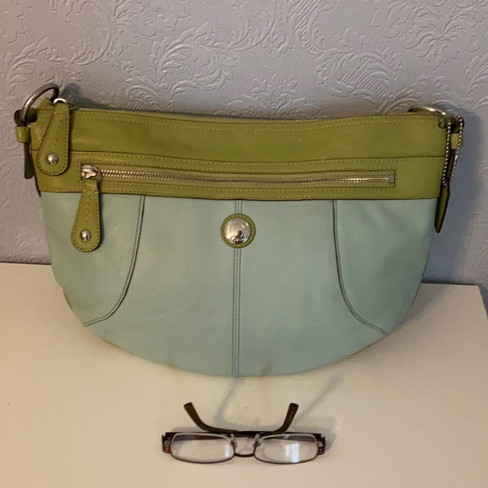 Coach Laura teal aqua lime green leather purse